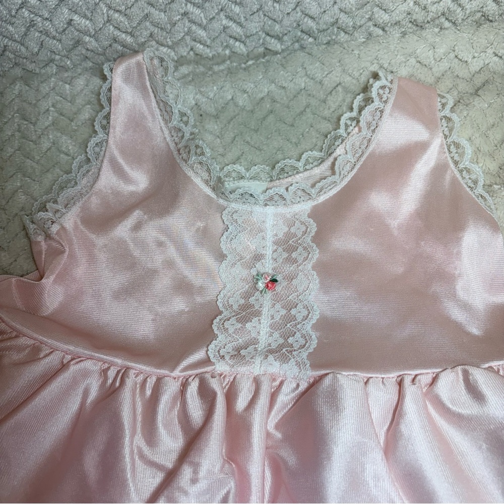 Vtg 70s Union Made Toddler Girl Size 4 Pink Ruffle Trim Tiered Coquette Dress - Picture 5 of 9
